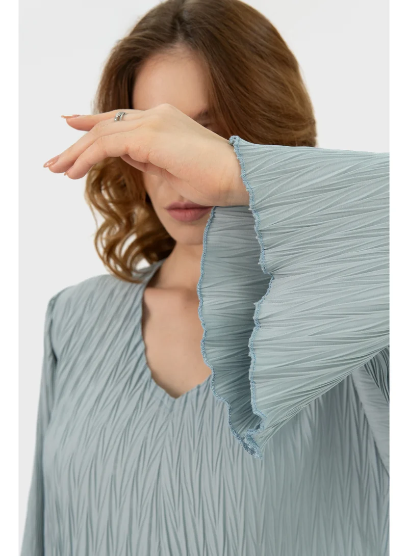Ophelia European Women’s Pleated Dress – Elegant Soft Blue Maxi Dress with Flowy Fabric for Casual & Occasion Wear for Women | Best Price UAE